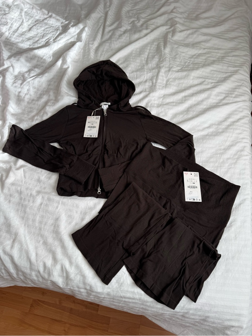 Zara Brown Knit Hoodie & Wide Leg Pants Set — Hoodie M / Pants L (New with Tags)